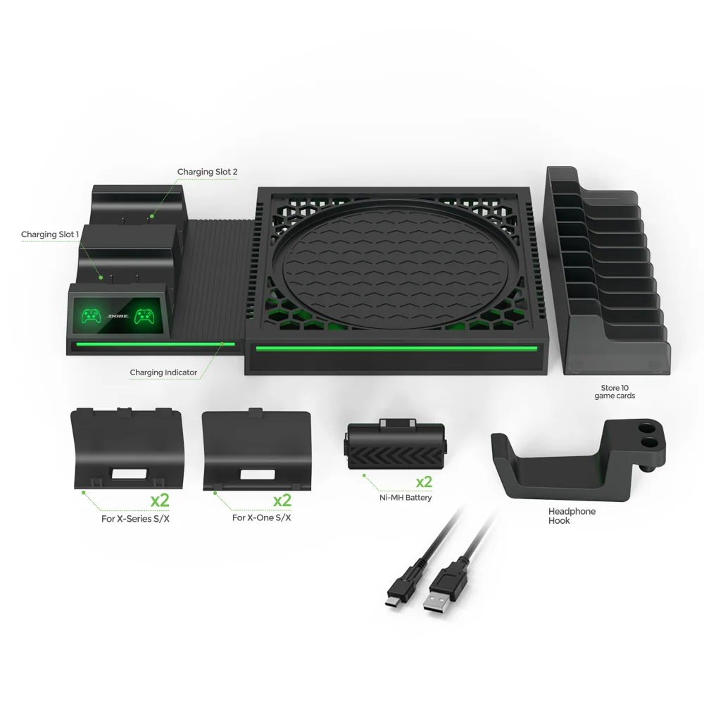 Xboxseries X host multi-function charging cooling base with tray Series/ONES Controller Dual charger + headset hook + Controller