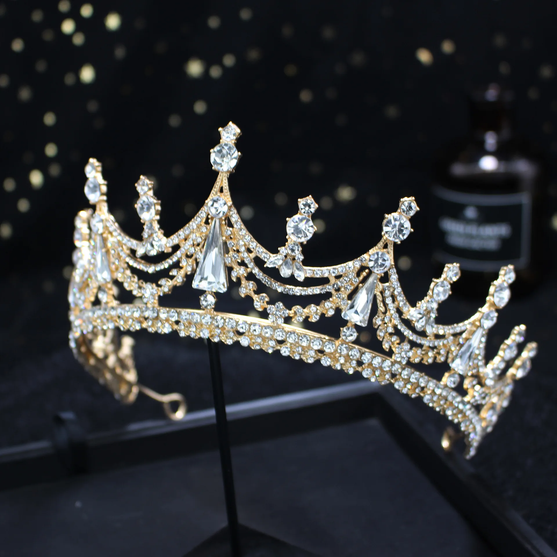 الباروك الفاخرة هندسية كريستال الزفاف تاج تاج كبير حجر الراين مسابقة حفلة موسيقية الإكليل العروس عصابات الزفاف اكسسوارات للشعر #5