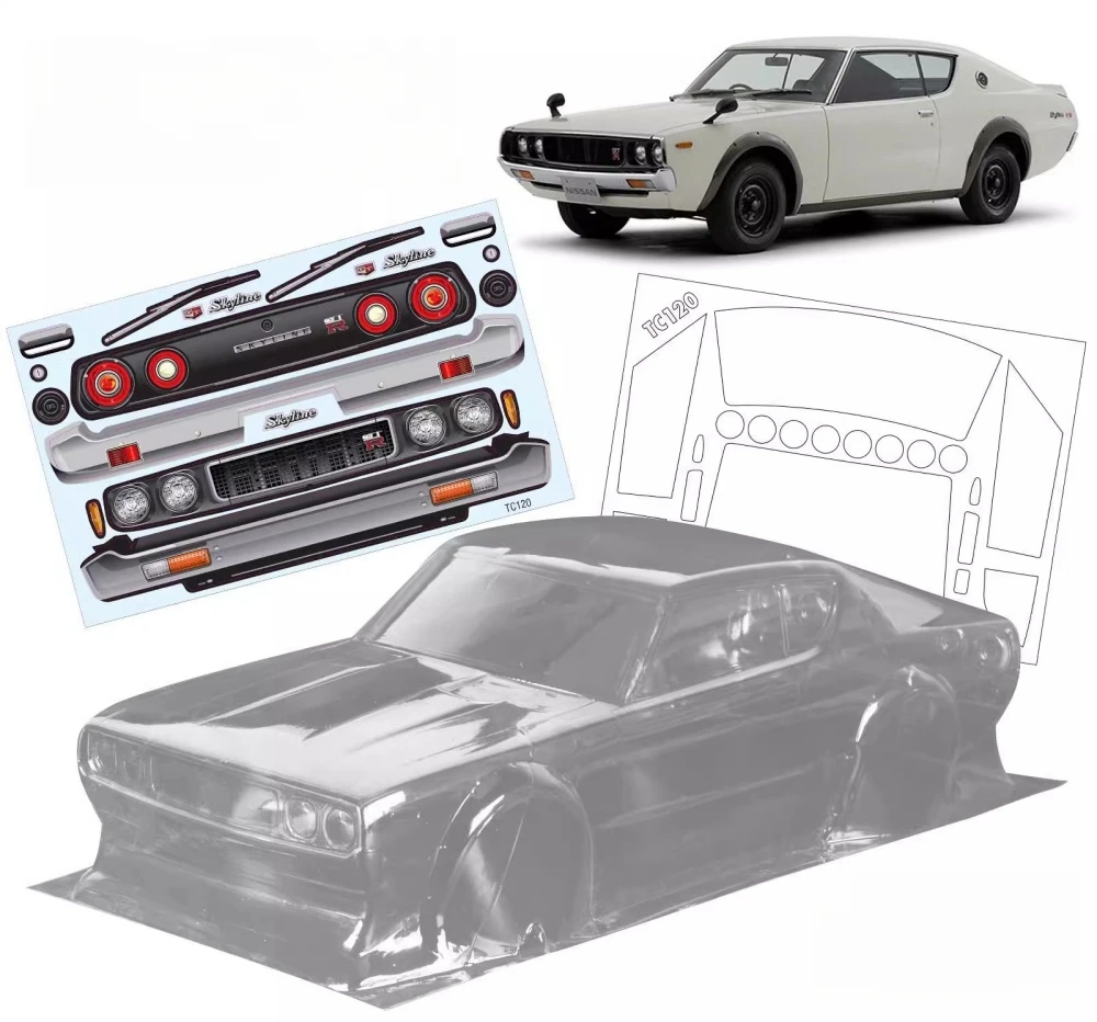 Scale 1/10 Nissan Skyline 2000 Clear Lexan Body fit Tamiya TT01 TT02 XV01 XV02 Kyosho fazer mk2 255-260mm Wheelbase