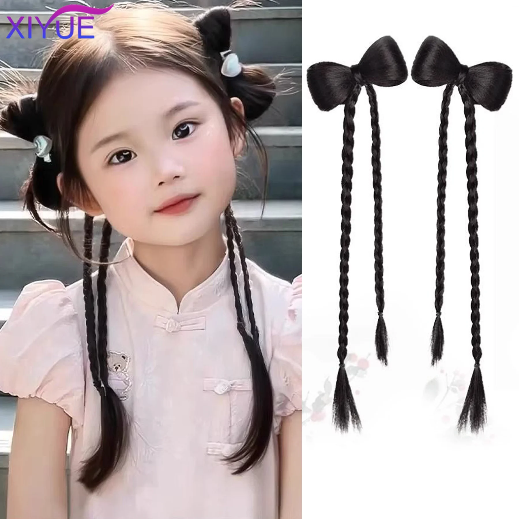 XIYUE Synthetic Long Twist Bow Braid Ponytail Extensions With Rubber Band Boxing Braided Hair Extensions For Women Daily