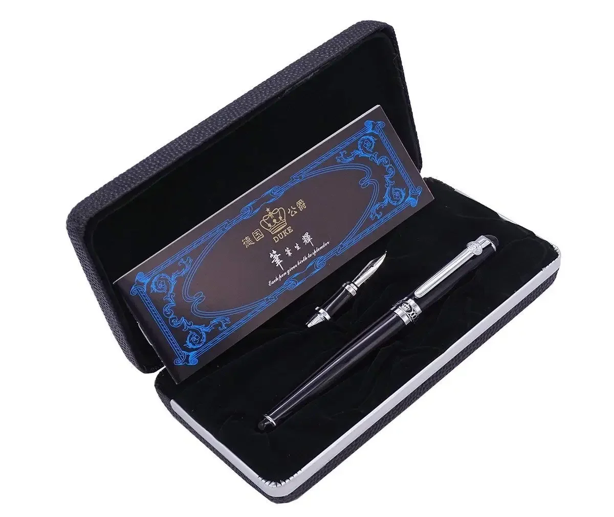 Duke D2 stylo plume à plume moyenne, Clip noir argent d2 avec 1 pièce de calligraphie Fude plume coudée ensemble Interchangeable pour la pratique de l'écriture