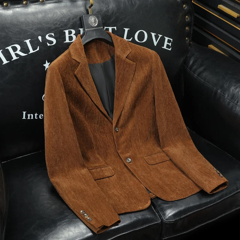 

Вельветовые изысканные повседневные пиджаки для мужчин, универсальные качественные мягкие удобные пиджаки для джентльменов на четыре сезона, Terno Masculino