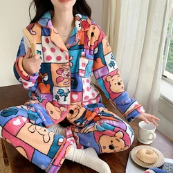 Disney Winnie the Pooh winter new flannel pajamas women's fleece thickened cute cartoon casual loungewear