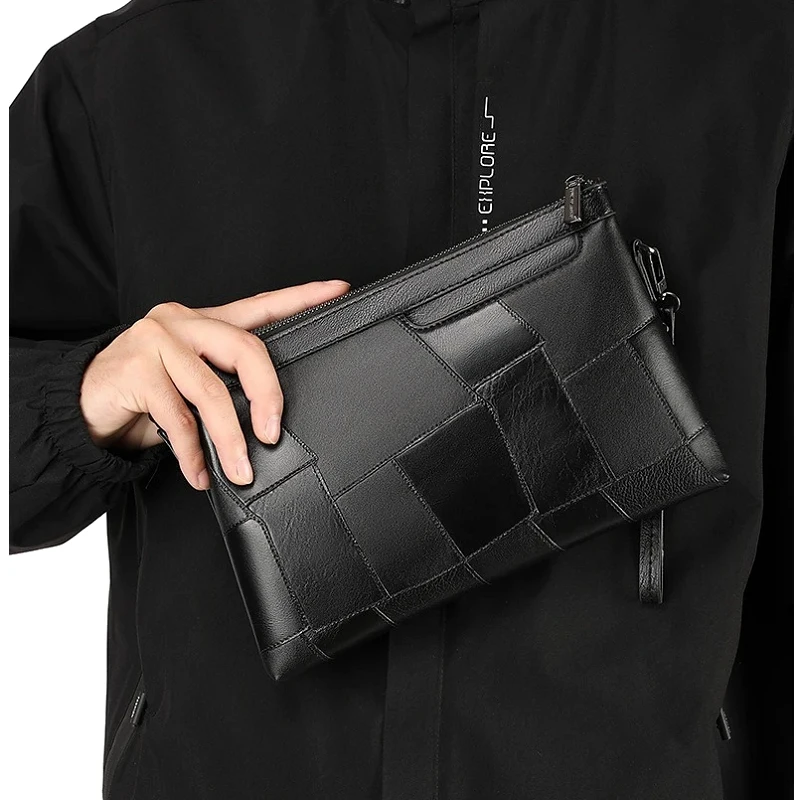 Men's handbag Wear-resistant PU spliced clutch large-capacity mobile phone envelope bag