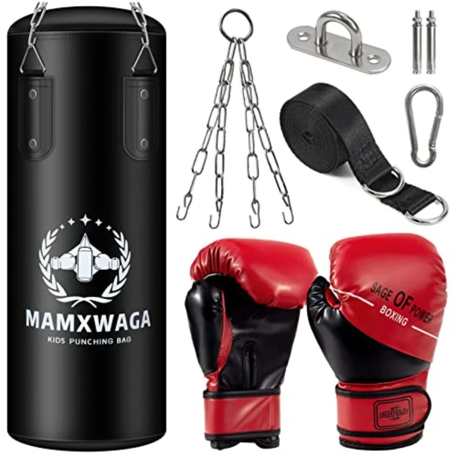 

Punching Bag Set Unfilled, Hanging Boxing Bag Kickboxing Bag with Boxing Gloves, Boxing Set for 3-12 Years, for Youth Karate Mu