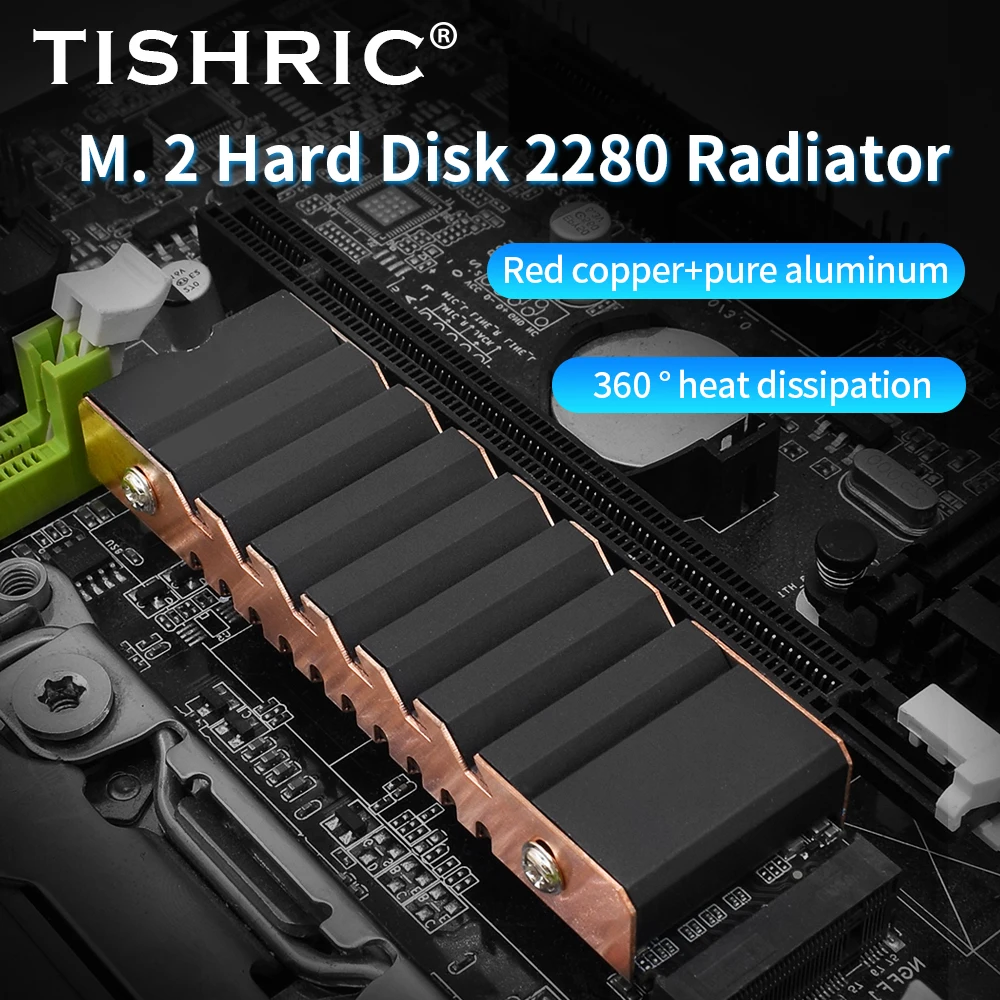 TISHRIC SSD M2 Radiator 2280 SSD Heatsink Cooler Cooling Red Copper Heat Sink with Thermal Pad for M.2 NVME NGFF 2280 SSD