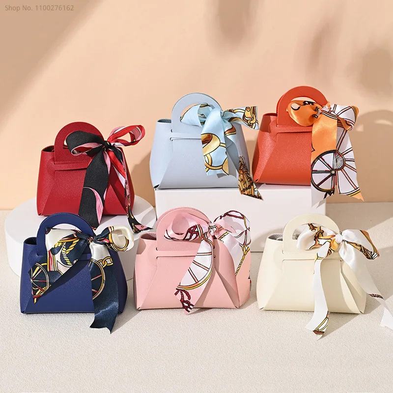 10/20PCS Leather Gift Bags Bow Ribbon Packaging Bag Wedding Favour Distributions Bags Christmas Candy Packaging Box Mini Handbag