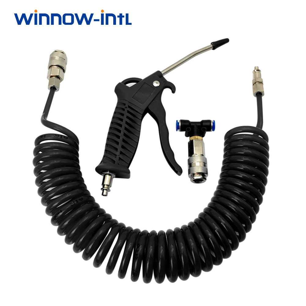 Air Blow Duster Set with 5 Meter Long Coil Pu Hose for Truck Air Compressor Dust Removal Air Duster Cleaning Nozzle Tool