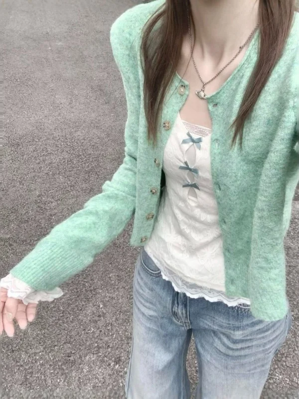 

Fre Knitted Open Cardigan Casual Sle Medium Softn Long Sve V-Ne Sweater for Young Women Anti-Wear Daily Wear