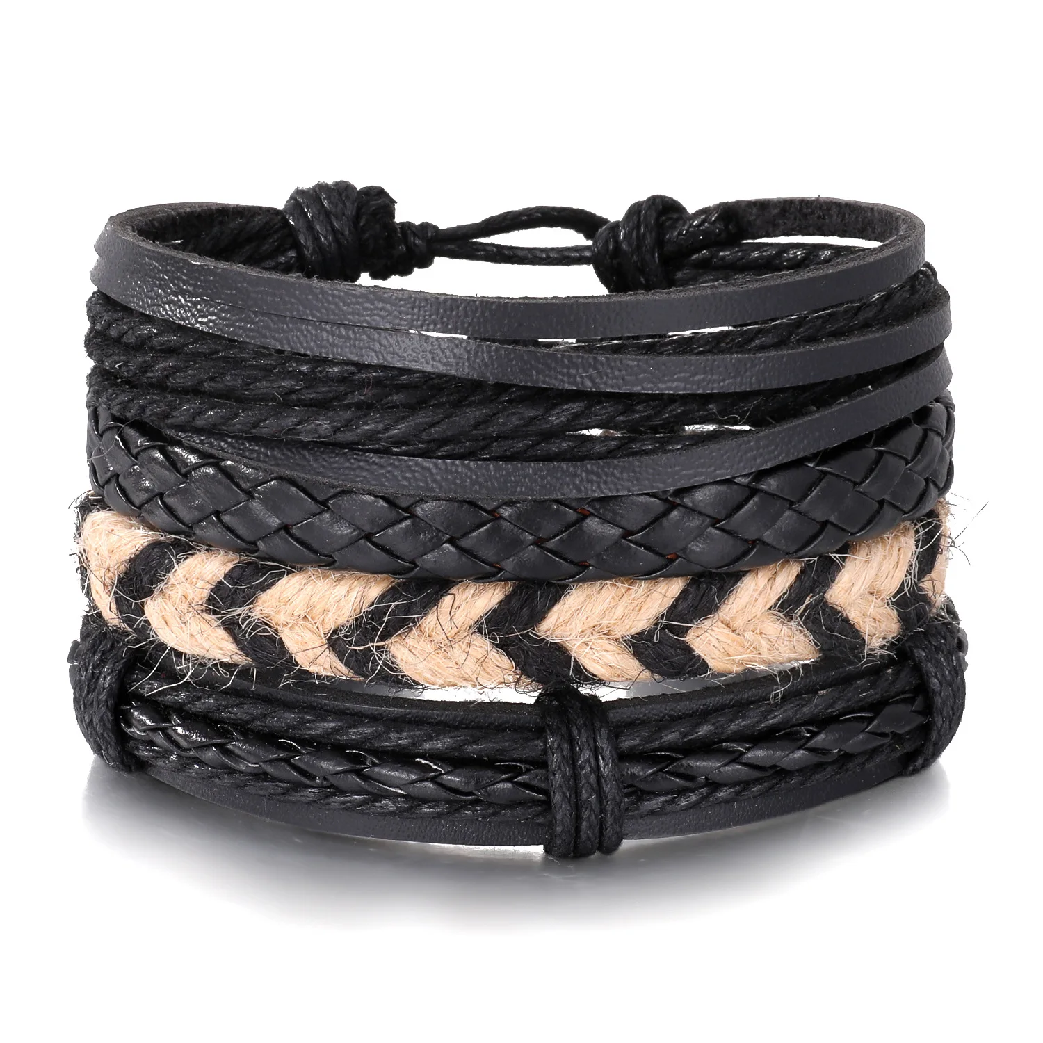 Bohemian Herren-Mehrschicht-Armband-Set Vintage PU-Leder-Armband-Set Hip-Hop-Schmuck Trendige Accessoires – Detail 5