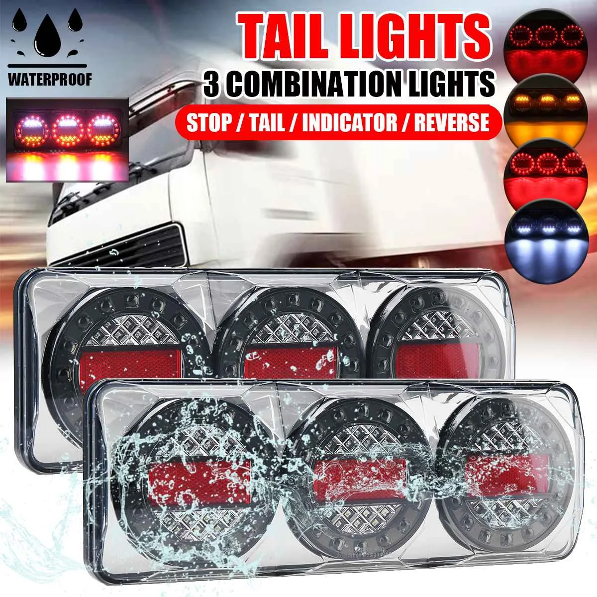 

12V-24V Truck Trailer LED Tail Light Waterproof Rear Turn Signal Lamp Indicator Stop Reverse Light Multi-function Taillight