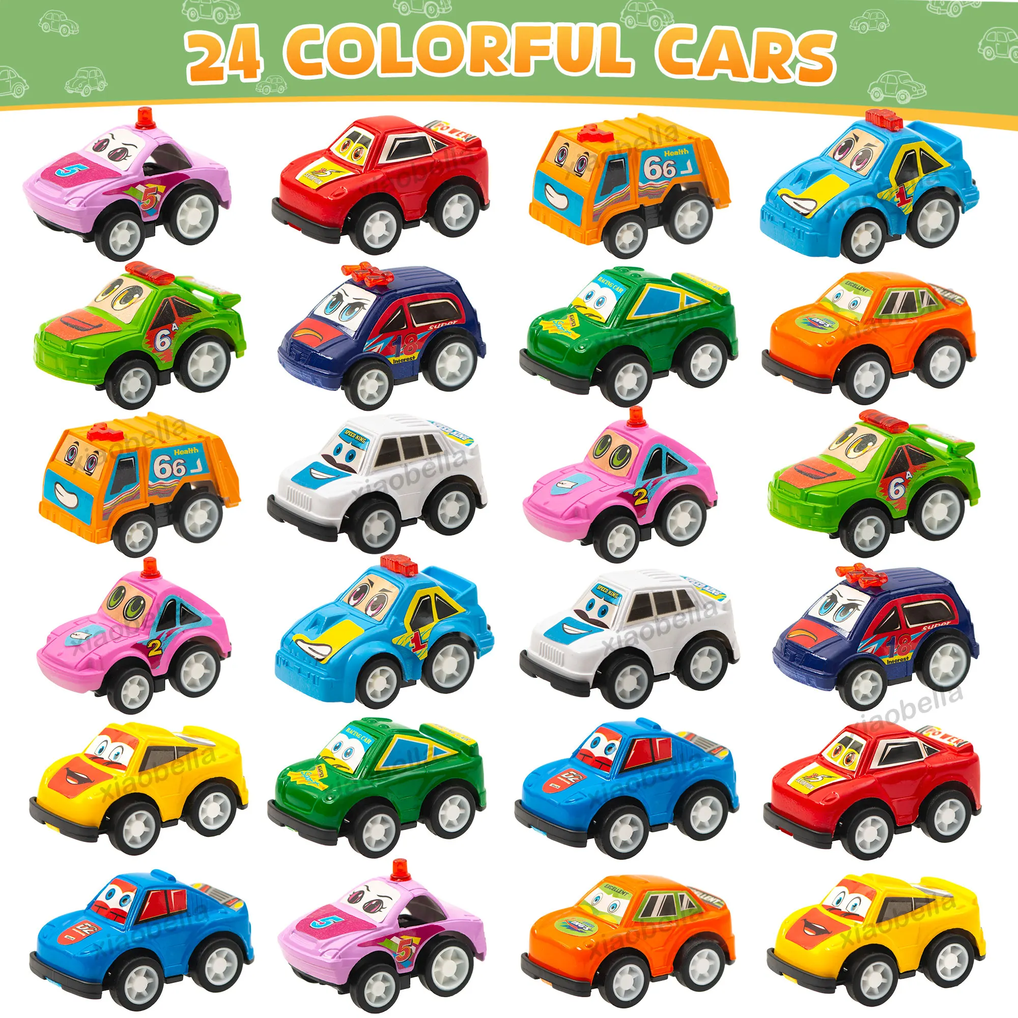 24 Pack Pull Back Cars Mini Vehicles Toy Cartoon Bulk Party Favor Race Cars Toys Bus Boys Girls Toddlers