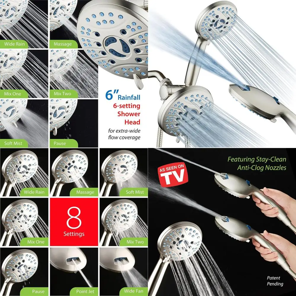 

High-Pressure 3-Way Shower Head with 50 Modes, Anti-Clog, Pet Wash, Bracket, 6ft Hose, Nickel
