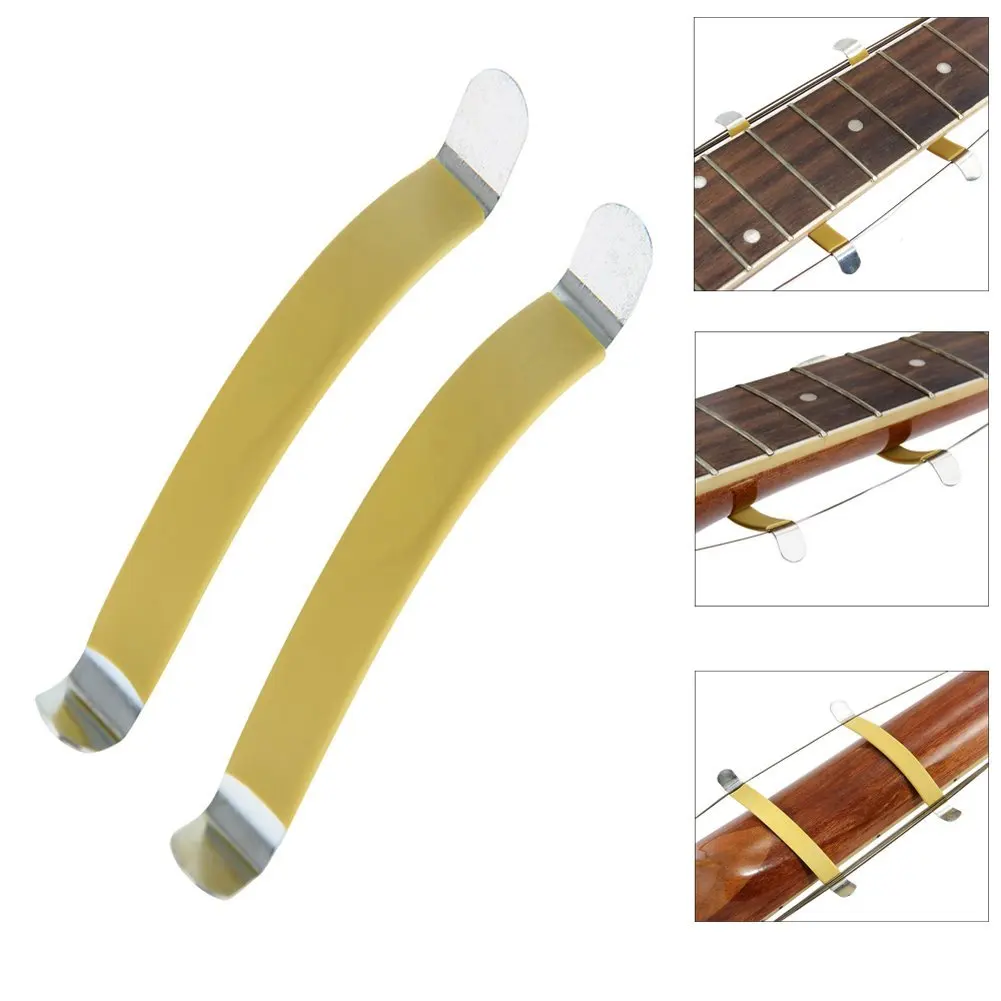 2Pcs Metal String Spreaders Guitar Luthier Tool for Cleaning Fretboard Yellow