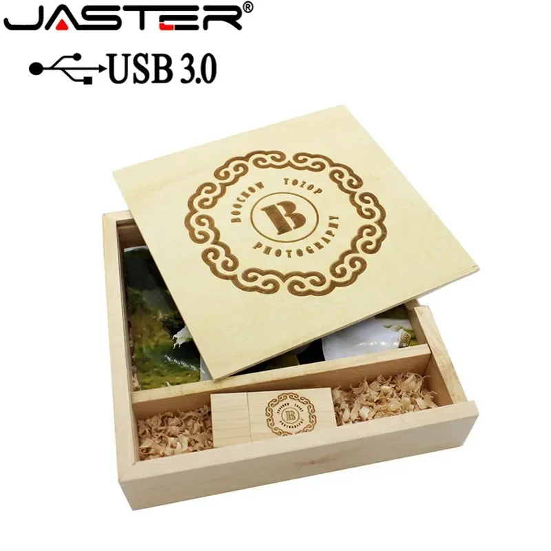 JASTER USB 3.0 Fotografi Kayu Album Foto Usb + Kotak Hadiah Usb Flash Drive Flashdisk 16GB 32GB 64GB Pernikahan Hadiah 1PCS Free Logo