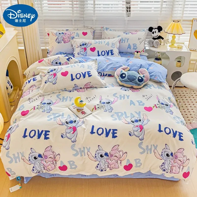 4Pcs/set Kawaii Anime Disney Cartoon Stitch Bedding Quilt Cover Student Bedding Soft Microfiber Bedspread Lightweight Coverlet