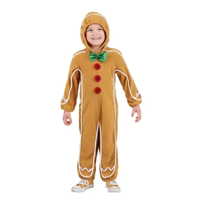 Holiday Christmas Gingerbread Man Cosplay Costume Adult Child Jumpsuit Anime Hallowen Carnival Party Role Play Suit