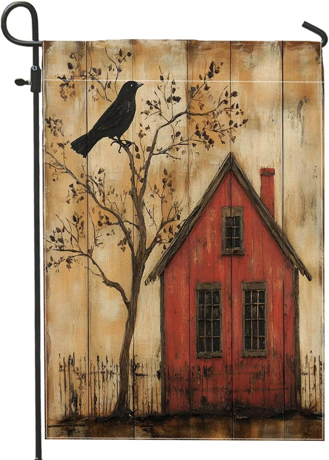 Farmhouse Rustic Crow Garden Flags 12”x18” Double Sided for Outside Decorative, Country Wood House Raven Front Yard Backyard yyi