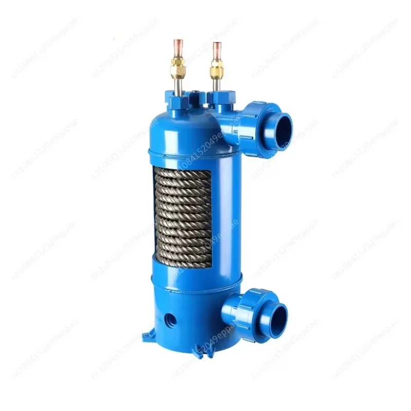 MHTA-1.5 Screw Titanium Tube Pvc Shell Heat Exchanger for Swimming Pool Heat Pump, Aquarium Chiller Evaporator Refrigeration