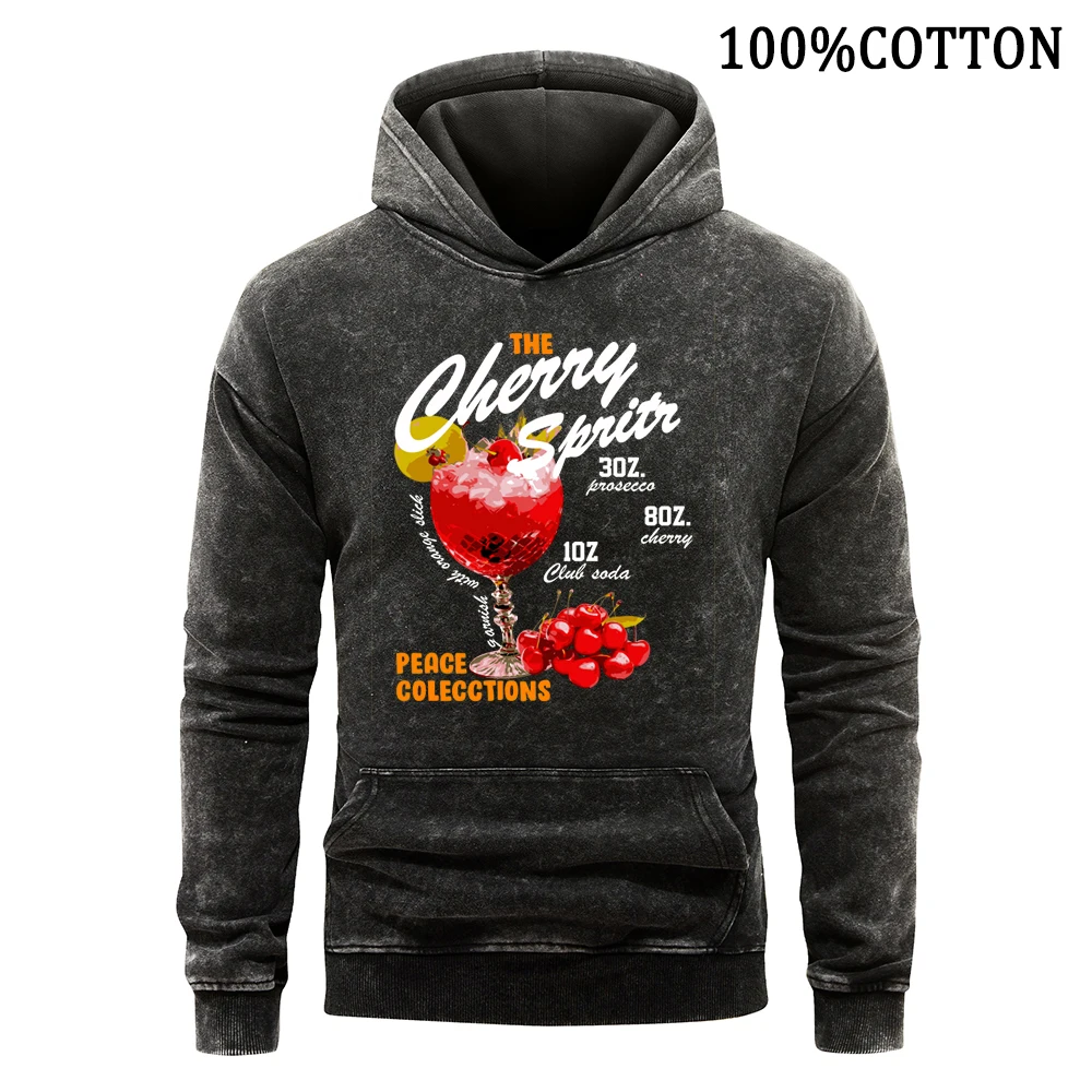 

Cherry Juice Spritn Peace Colecctions Man Hoodies Vintage Washed Hoodie 100% Cotton Hoody Soft Snug Pullover Streetwear Tops