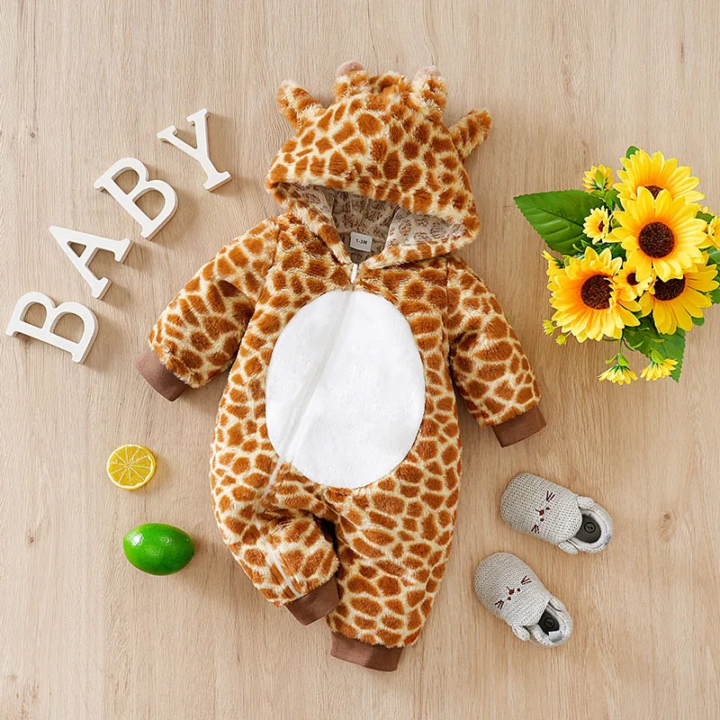 

Autumn and Winter Baby 0-18 Months Knitted Onesie Warmth Lovely Giraffe Hooded Newborn Baby Boy Girl Soft Trendy Casual Outdoor