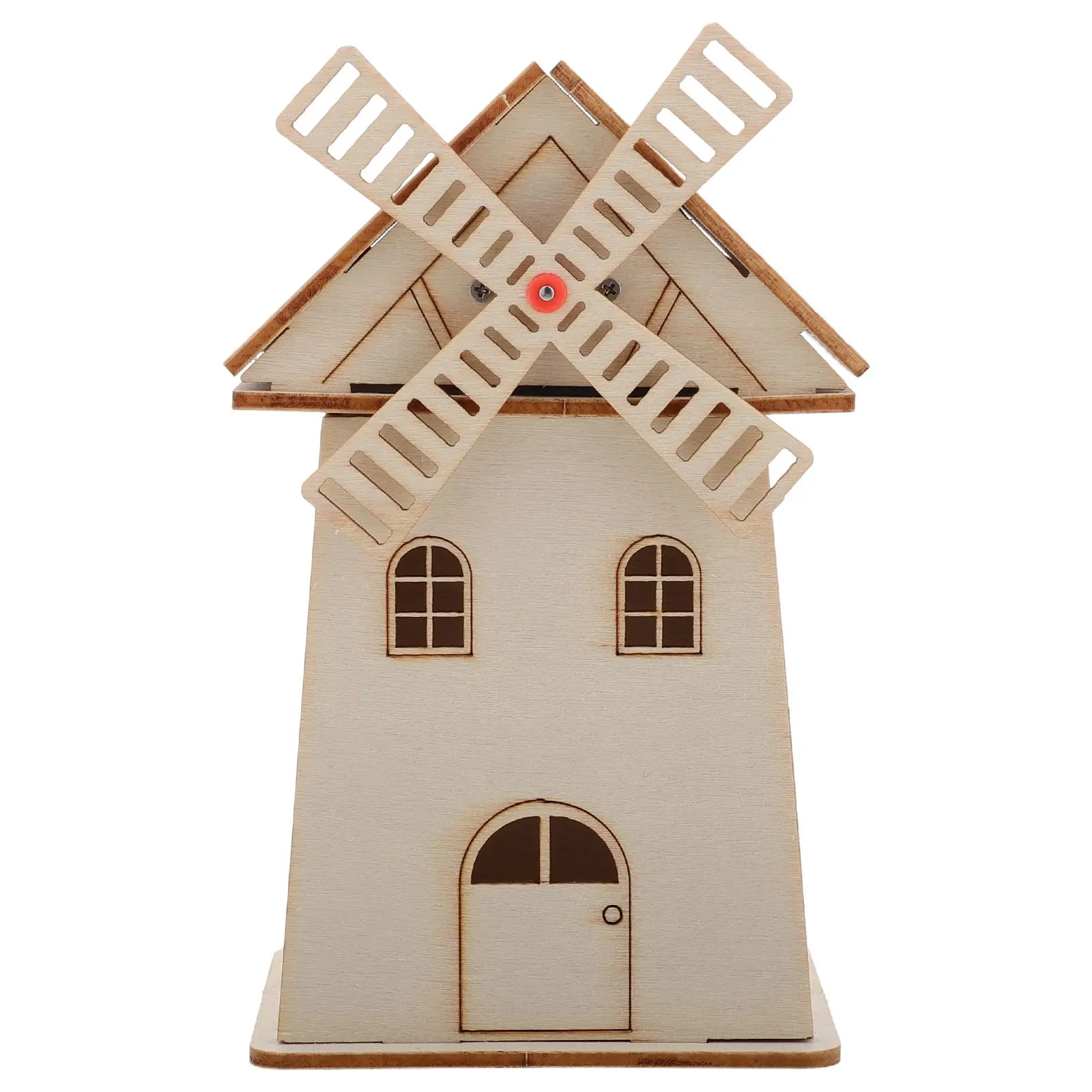 

Wooden Windmill Ornaments Solar DIY Toy Kids Vintage Unfinished Paintable Desk Bookshelf Office Science Kit Project