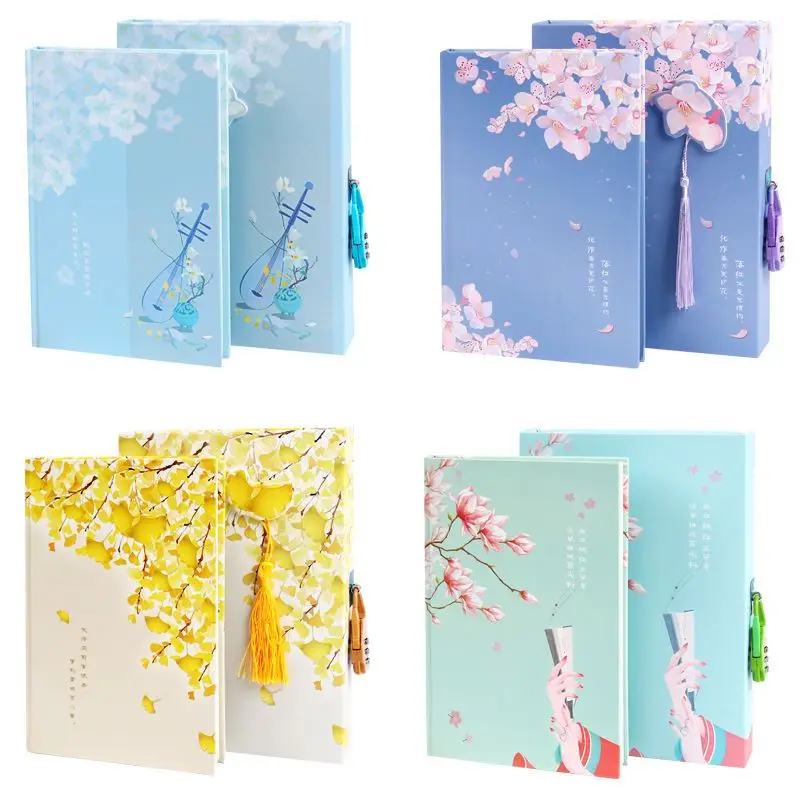 Password Book Hand Ledger Ancient Style Password Lock Notebook Cute Girl Heart with Lock Diary Boxed Lock Book