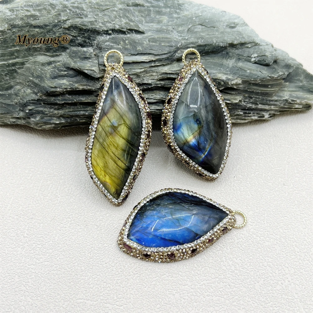 

10PCS Boho Jewelry Large Irregular Natural Flash Labradorite Moonstone Necklace Pendant MY230442