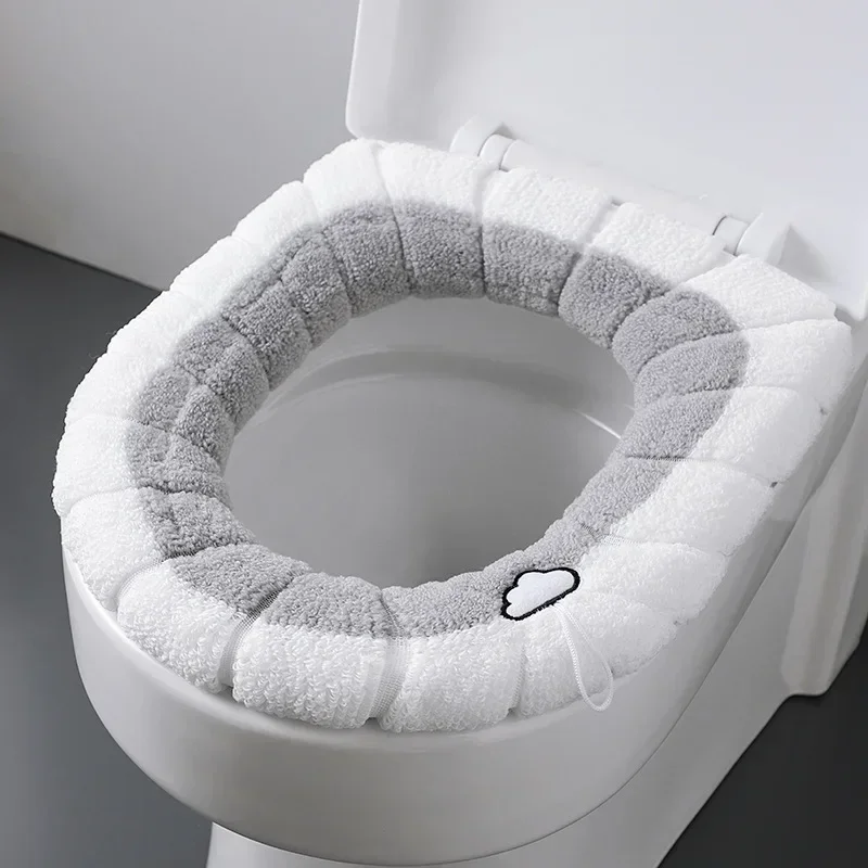 Universal Toilet Seat Handheld Contrasting Cushion Thick Plush O-shaped Toilet Seat Toilet Cover with Handle Bathroom Accessory