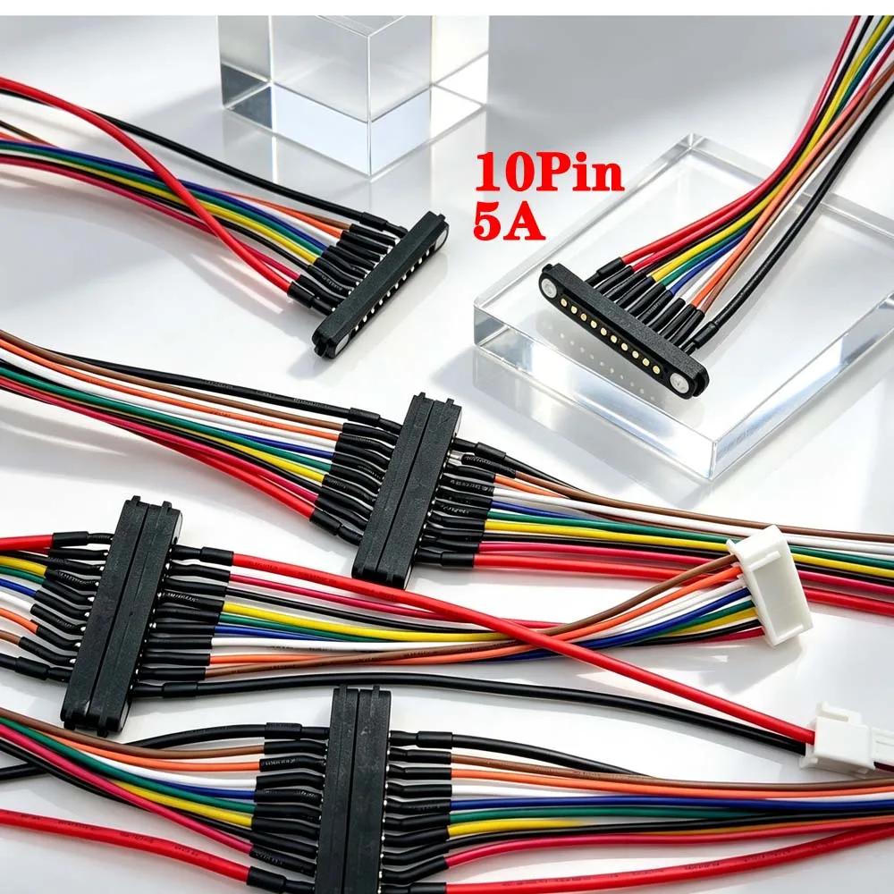 4Sets 5A 36V High Current DC Magnetic Pogo Pin Connector 10 Pole Male Female Pitch 4.0MM 2.54MM DC Power Charging