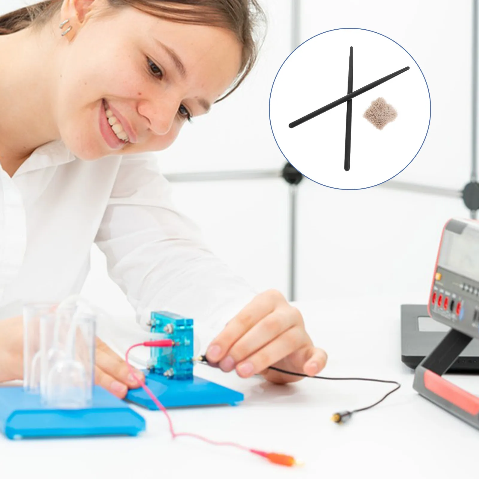 

Набор для экспериментов по электростатике: стеклянная палочка с тканью для изучения статического электричества, для научно-образовательных занятий по физике