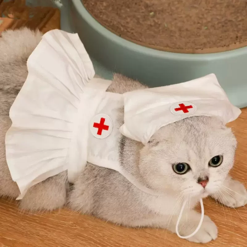 Cute Halloween Pet Costume Cosplay Nurse Puppy Cat Kitten Puppy Dress Kawaii Pet Costume Cat Accessories Halloween Gift