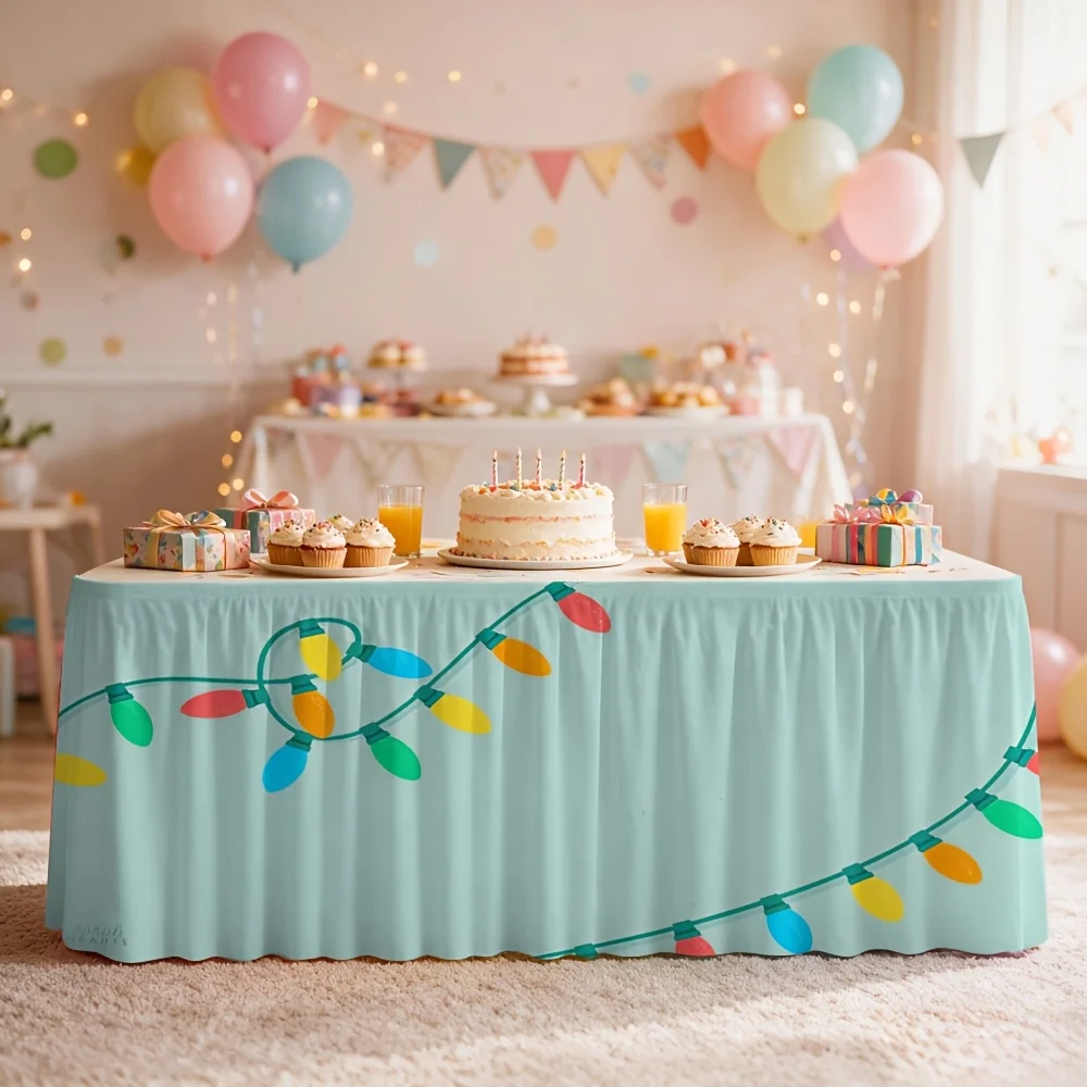 One-piece colored string light printed tablecloth table skirt, suitable for party events