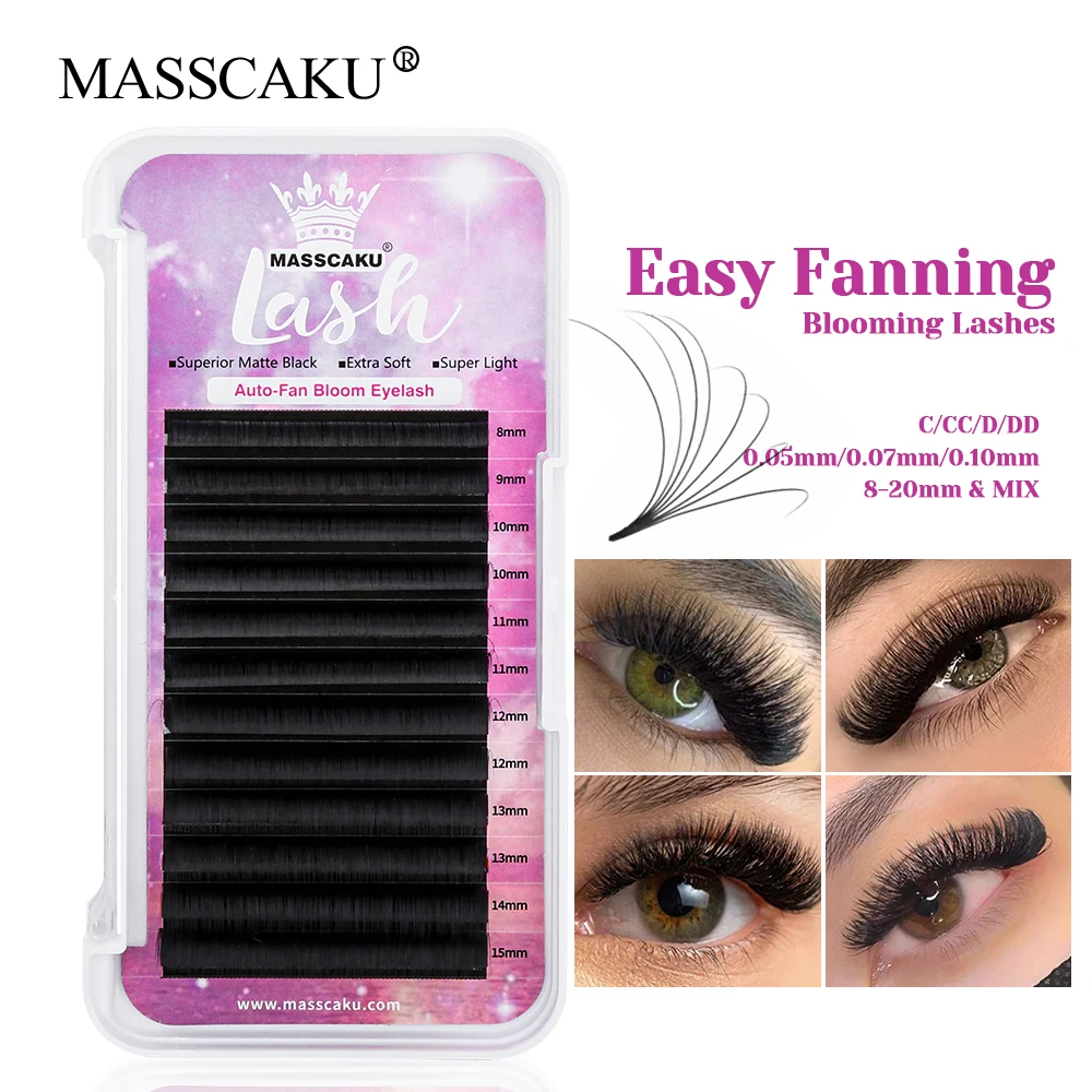 Wholesale MASSCAKU Premium Synthetic Hair Material Rapid Blooming Lashes C D Curl Handmaking Automatic Flowering Eyelash Vendor