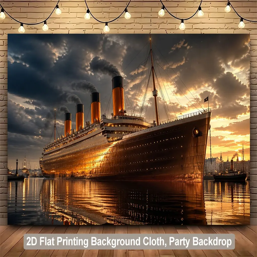 Vintage Steamboat Sunset Tapestry Polyester Backdrop Nautical Ocean Liner Wall Decor Party Curtain Home Decoration Canvas Art