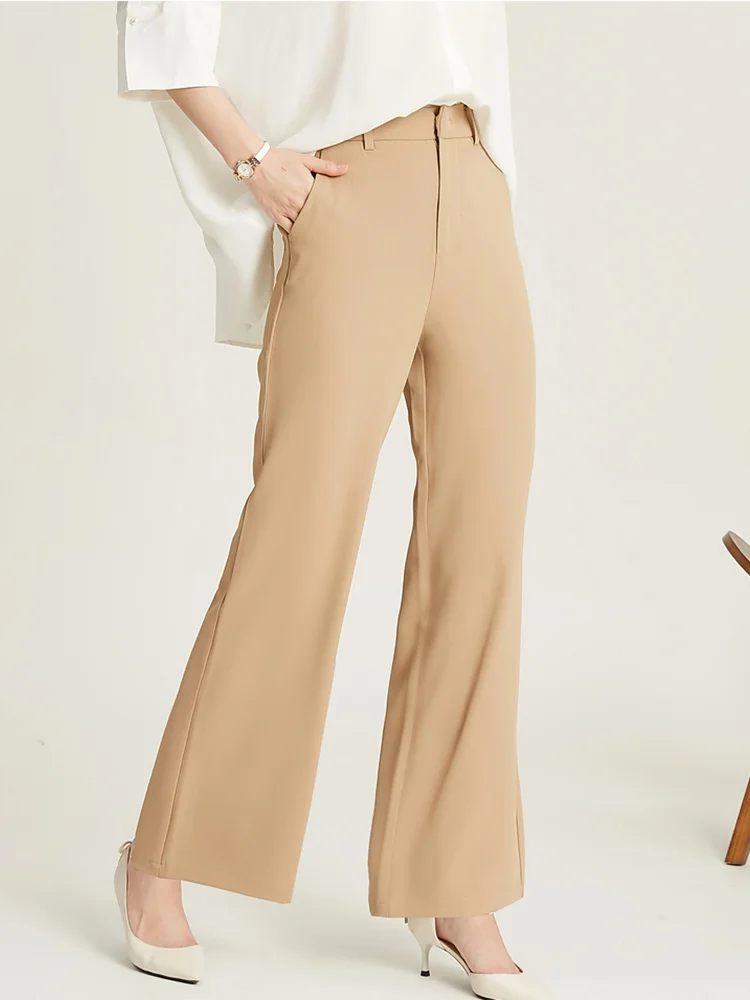 SuyaDream Woman OL  Elastic Waist Solid Straight Long Pants 2022 Spring Office Lady Black Chic Trousers