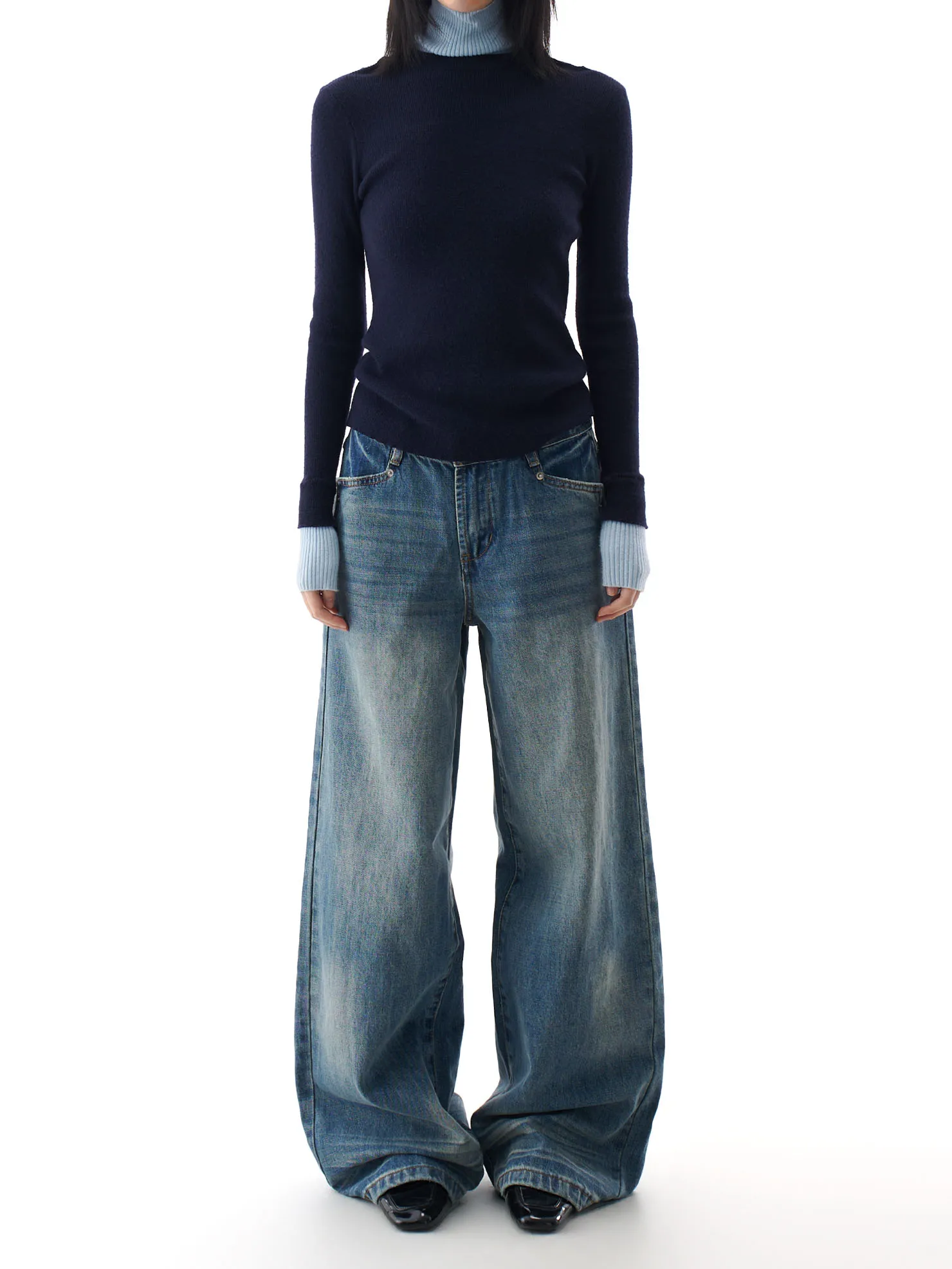 

Retro Waed Straight Leg Jeans Women's Casual Loose Fit Cleanfit Denim Pants High Waist Zipper Closure All Season Blue Cotton