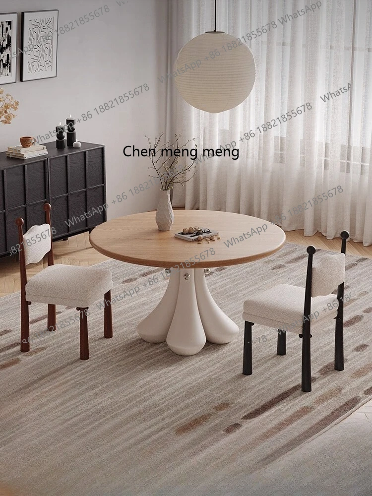 Petal Round Table French Cream Style Home Restaurant High-end Natural Wood Color White Wax Solid Wood Round Dining Table