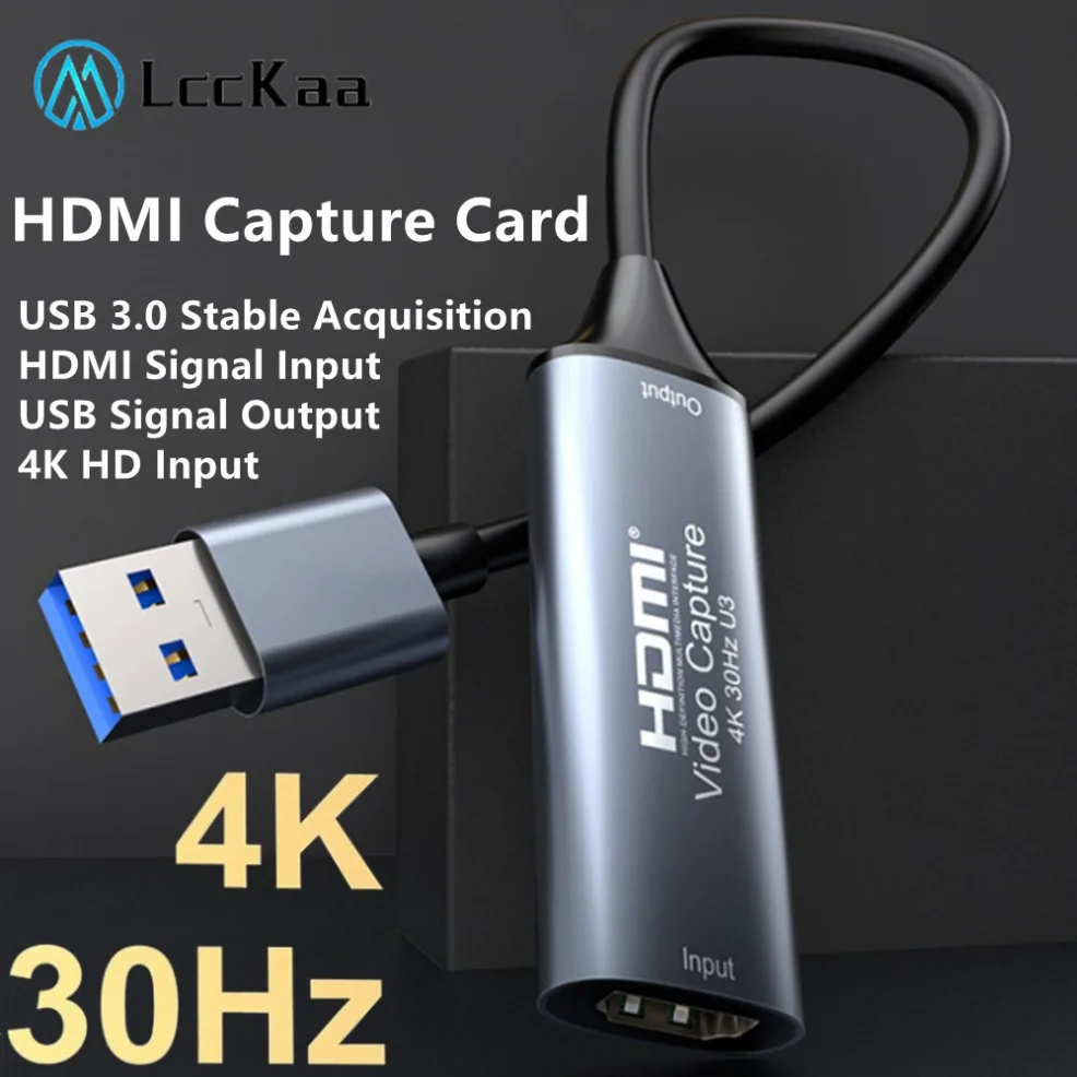 LccKaa USB 3.0 Video Capture Card 4K HDMI-compatible to USB 3.0 Type-C Game Grabber Record For Switch Xbox PS5/4 Live Broadcast