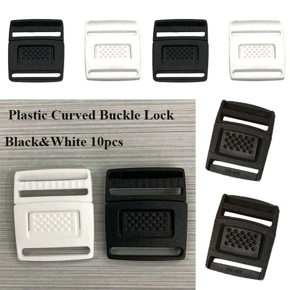 

10pcs High Quality Plastic Curved Buckle Lock Black&White Travel Bag Buckles Rope Adjustment Buckle Outdoor Tool