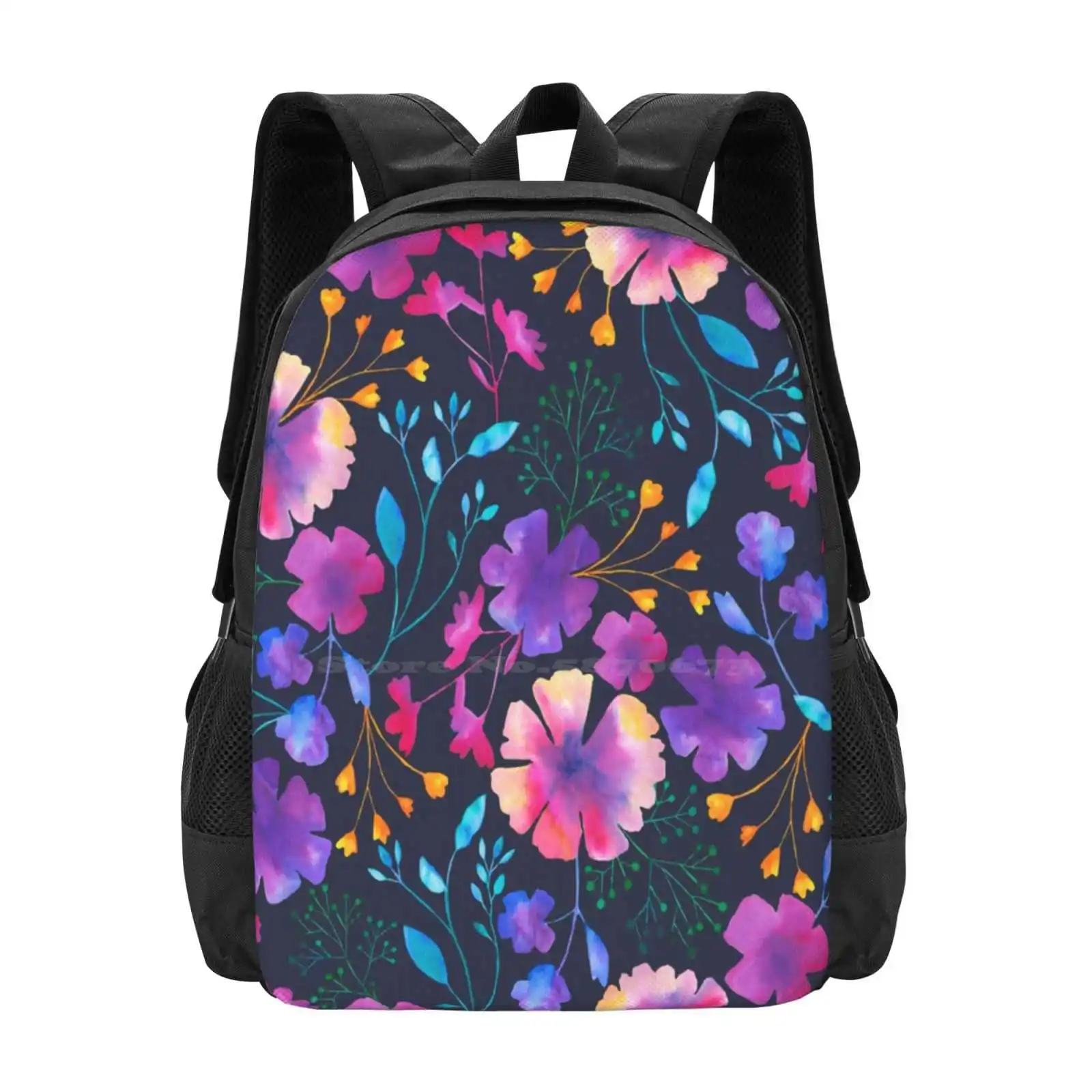 Fluro Floral Watercolour Flower Pattern Hot Sale Schoolbag Backpack Fashion Bags Flowers Watercolour All Over Pattern Pretty