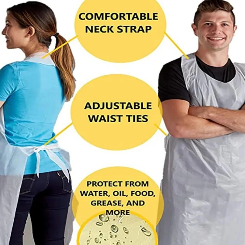 100PCS Disposable Kitchen Aprons Plastic Waterproof Apron Individually Packing Gowns For Men Women Kitchen Protection Accessorie