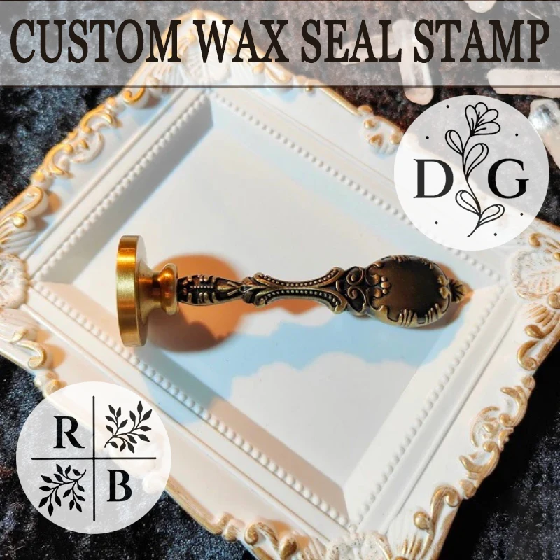 Custom Brass Wax Seal Stamp with 2 Initial Ornament Wreath Custom Your Own Design Seals for Envelope Wedding,Birthday Invitation