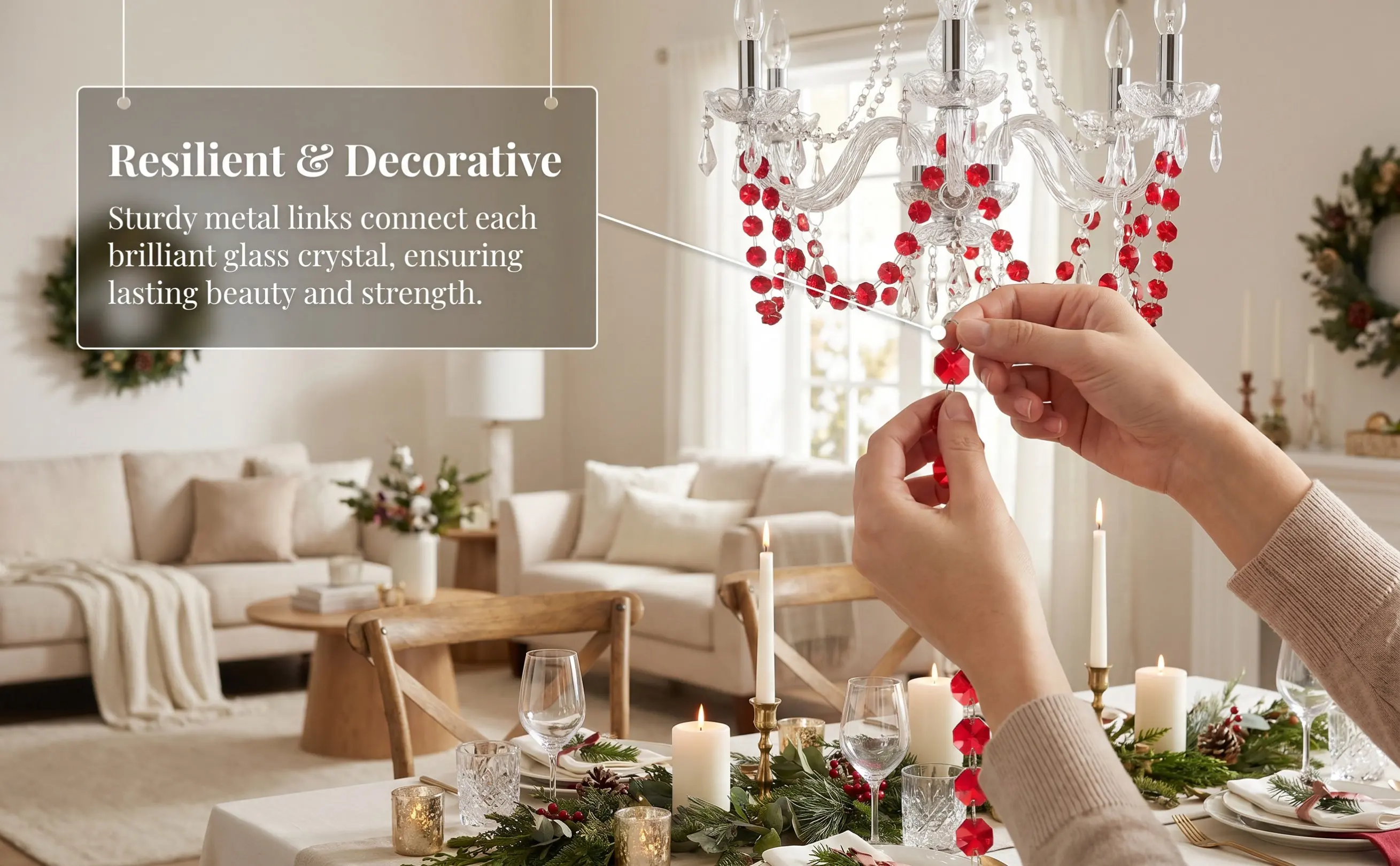 Octagon Beads Chain Decoration for Door Curtain Chandelier Hanging Garland Glass Metal Bead Strand Ornament Bright