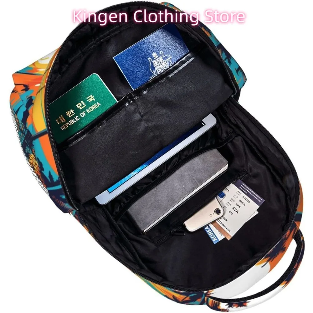 노트북 가방 학교로 돌아 가기 저녁 일몰 해변 그림 경량 노트북 배낭 경량 다목적 여행 캐주얼 Daypa