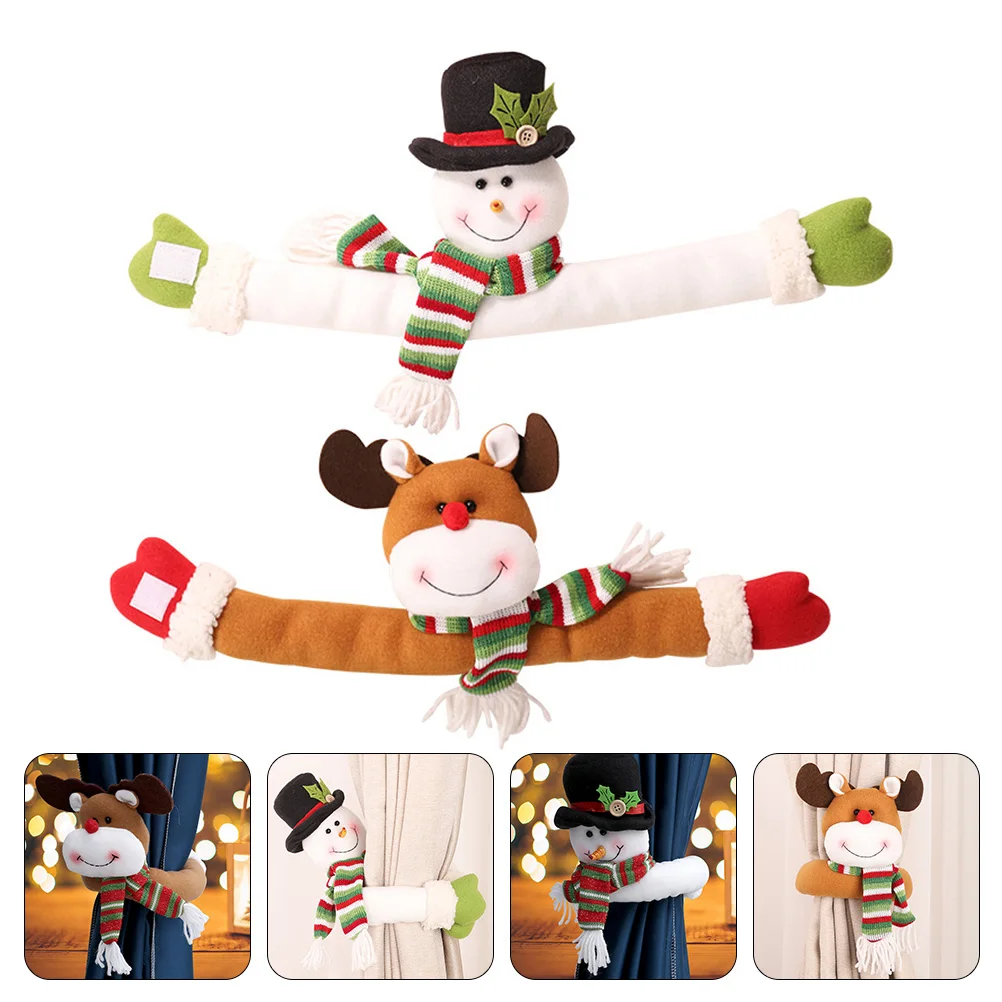 

2pcs Christmas Tiebacks Snowman Elk Decorative Holdbacks Buckle Strap Drapes Holdback Family Decoration Xmas Theme Window