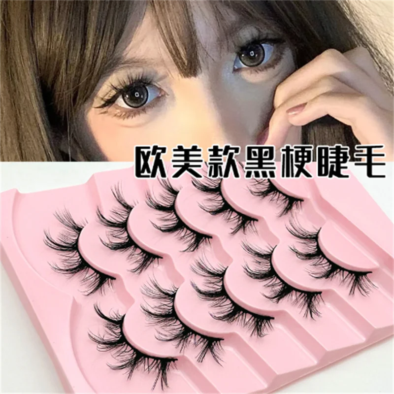 5ペア入り フォックスアイ コントゥアリング テーパード 薄型バンド ナチュラルルック セルフ接着 長持ち ストリップまつげエクステ