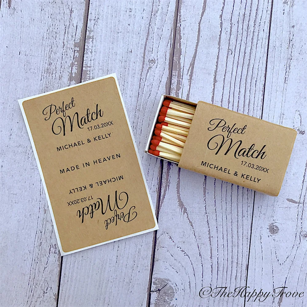 Matchbox favour labels, the perfect match, match made in heaven, matches, sparkler send off, KB01