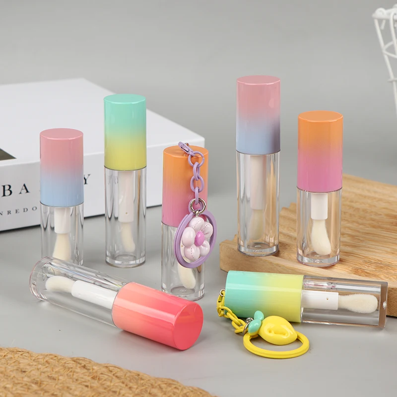 Lip Glaze Bottle With Keychain Gradient Empty Lipstick Gloss Tube Refillable Liquid Container Lipgloss Sample Bottle