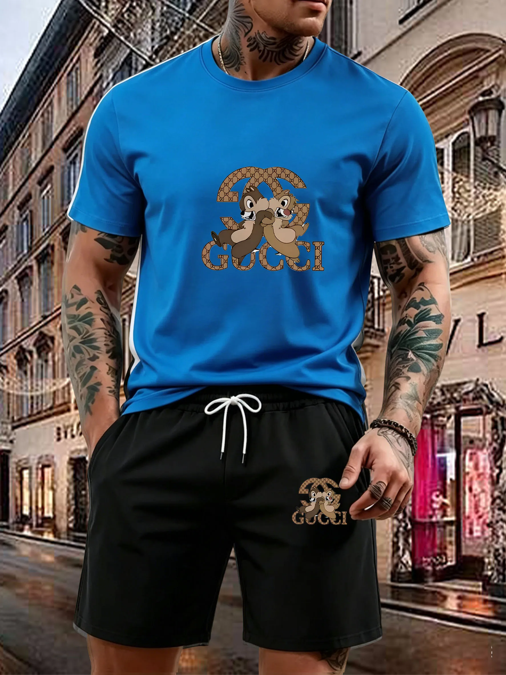 

2026 Fashion Leisure Summer Outdoor Sports Set Men's Breathable T-shirt and Shorts Casual Fashion Two Piece Set
